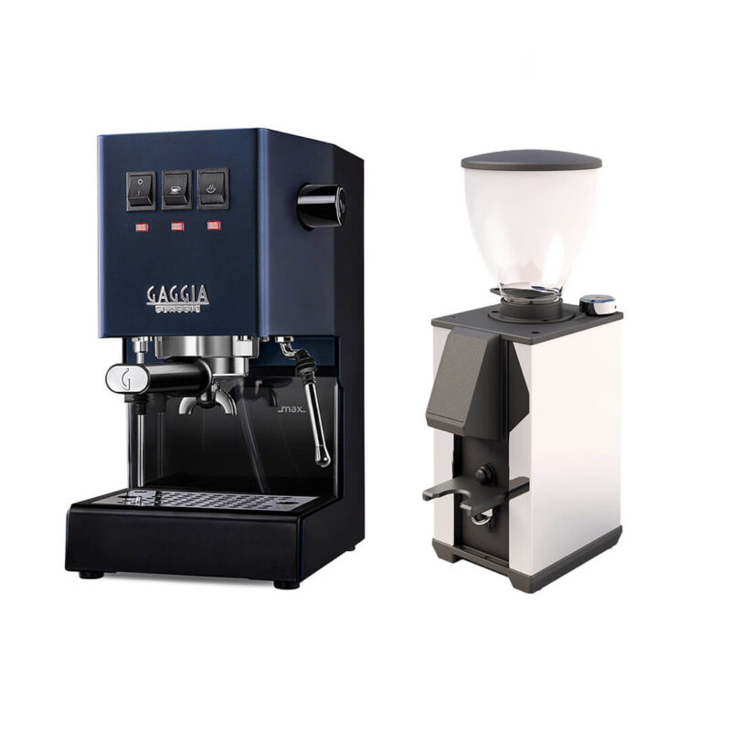 Gaggia Classic Evo Pro E24 Blau und Macap Leo 55 Easy Chrom
