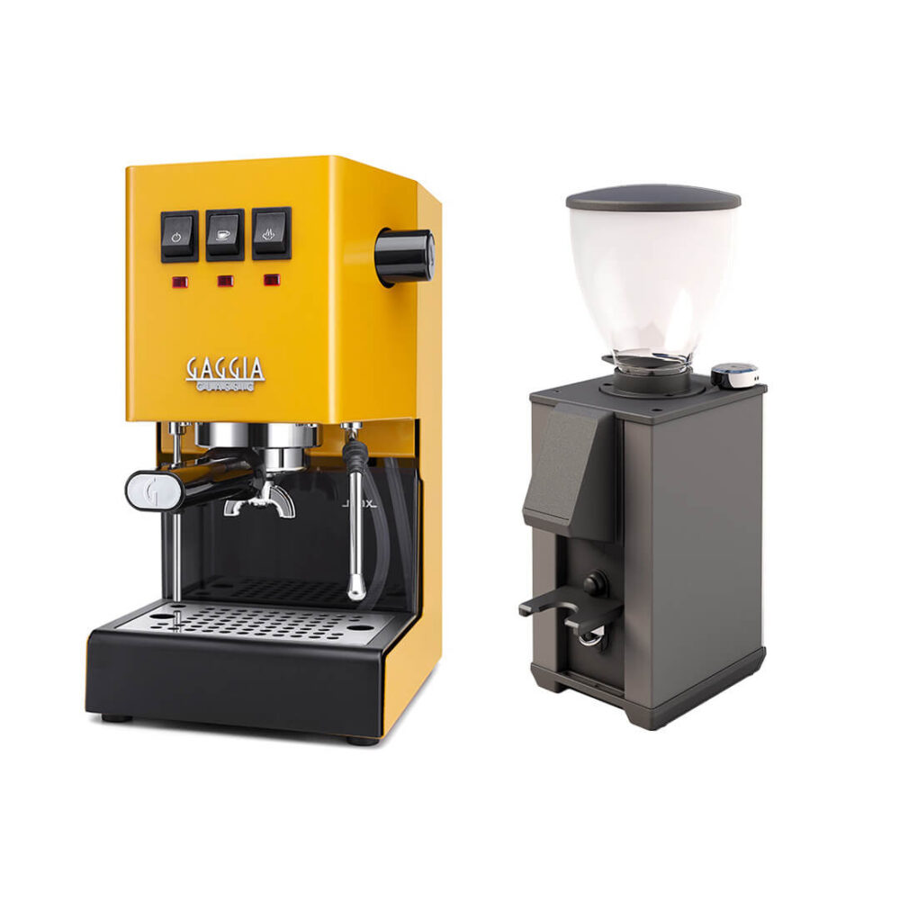 Gaggia Classic Evo Pro E24 Gelb und Macap Leo 55 Easy Schwarz