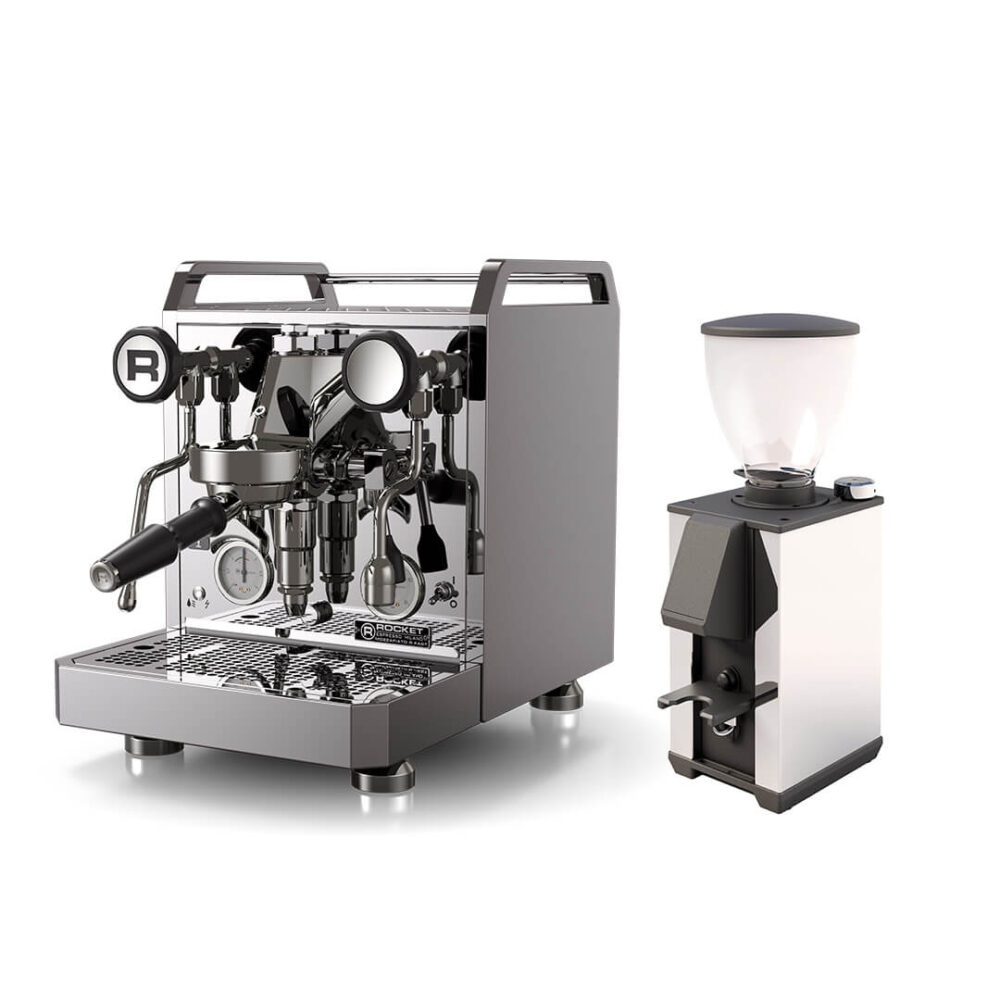 Rocket Espresso Mozzafiato R Fast Heat Chrom und Macap Leo 55 Easy Chrom