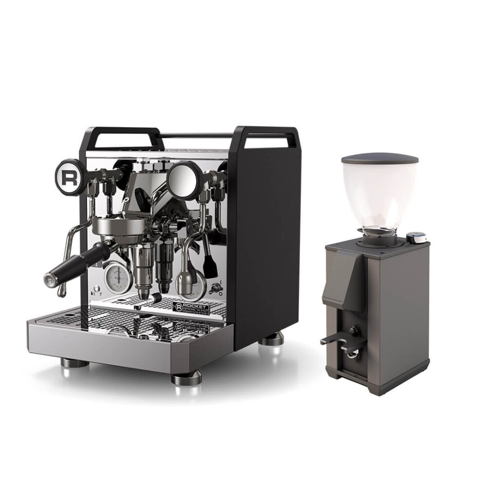 Rocket Espresso Mozzafiato R Fast Heat Schwarz und Macap Leo 55 Easy Schwarz