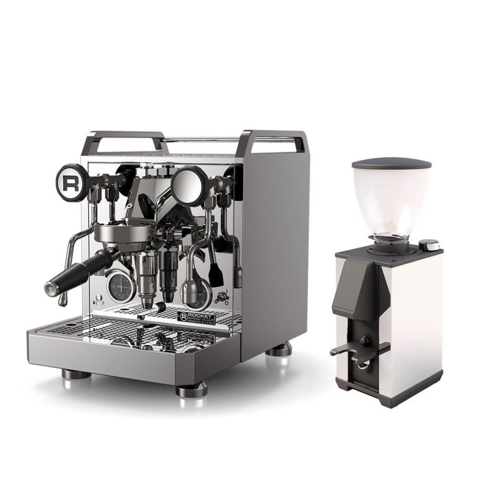 Rocket Espresso Mozzafiato V Fast Heat Chrom und Macap Leo 55 Easy Chrom