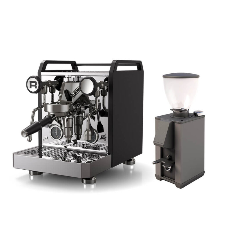 Rocket Espresso Mozzafiato V Fast Heat Schwarz und Macap Leo 55 Easy Schwarz