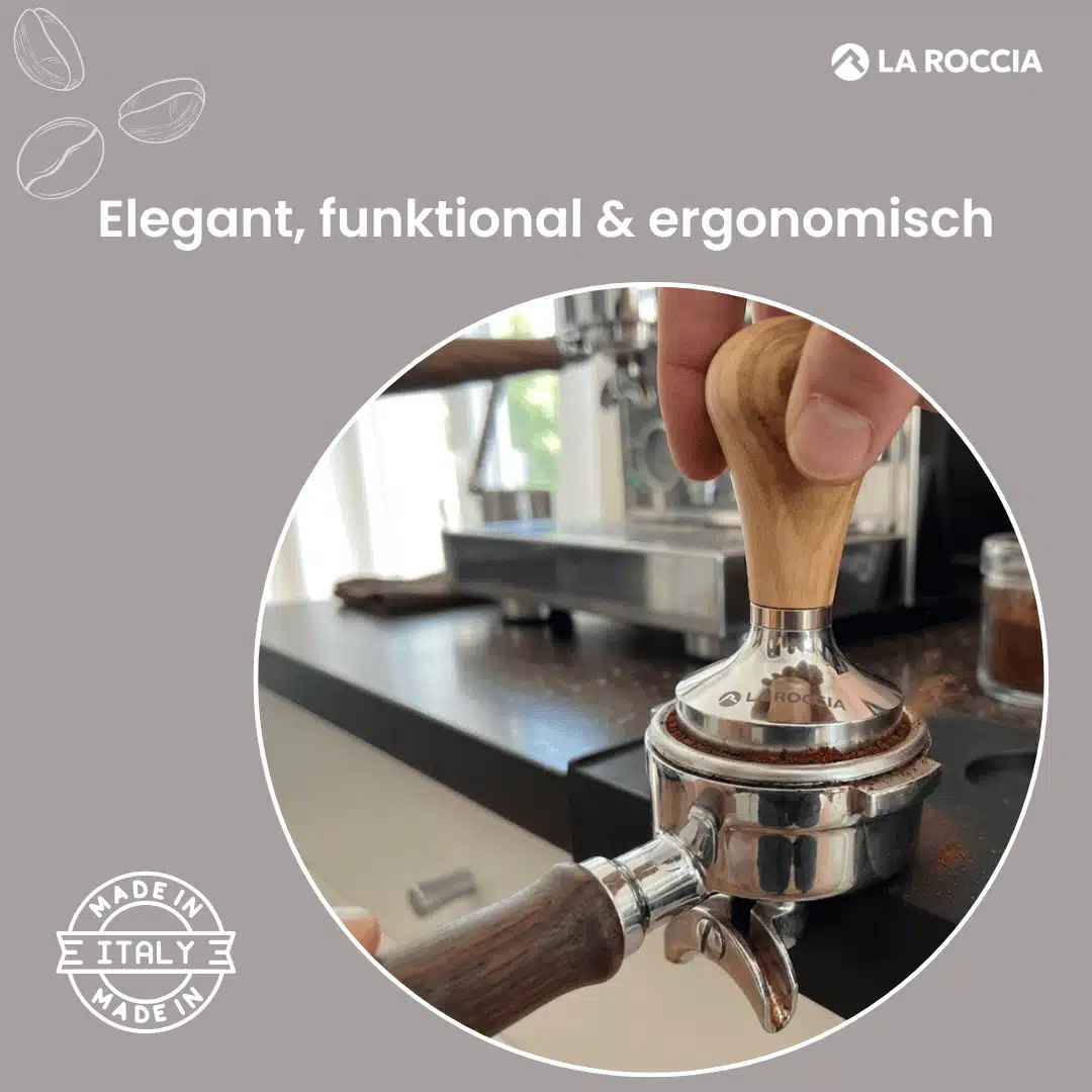 La Roccia Tamper Olivenholz 585mm premium Glanz benefit 2