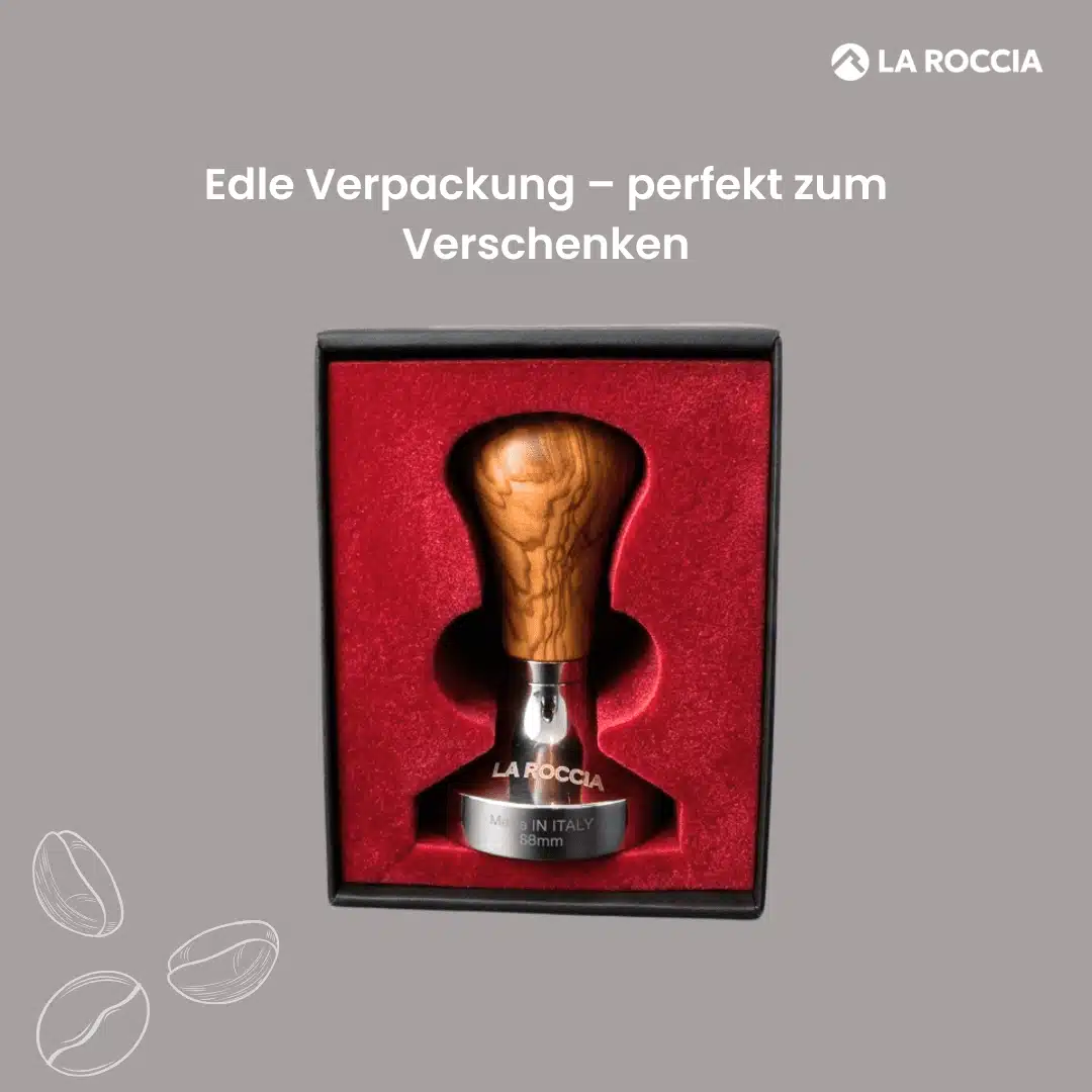 La Roccia Tamper Olivenholz 585mm premium Glanz verpackung